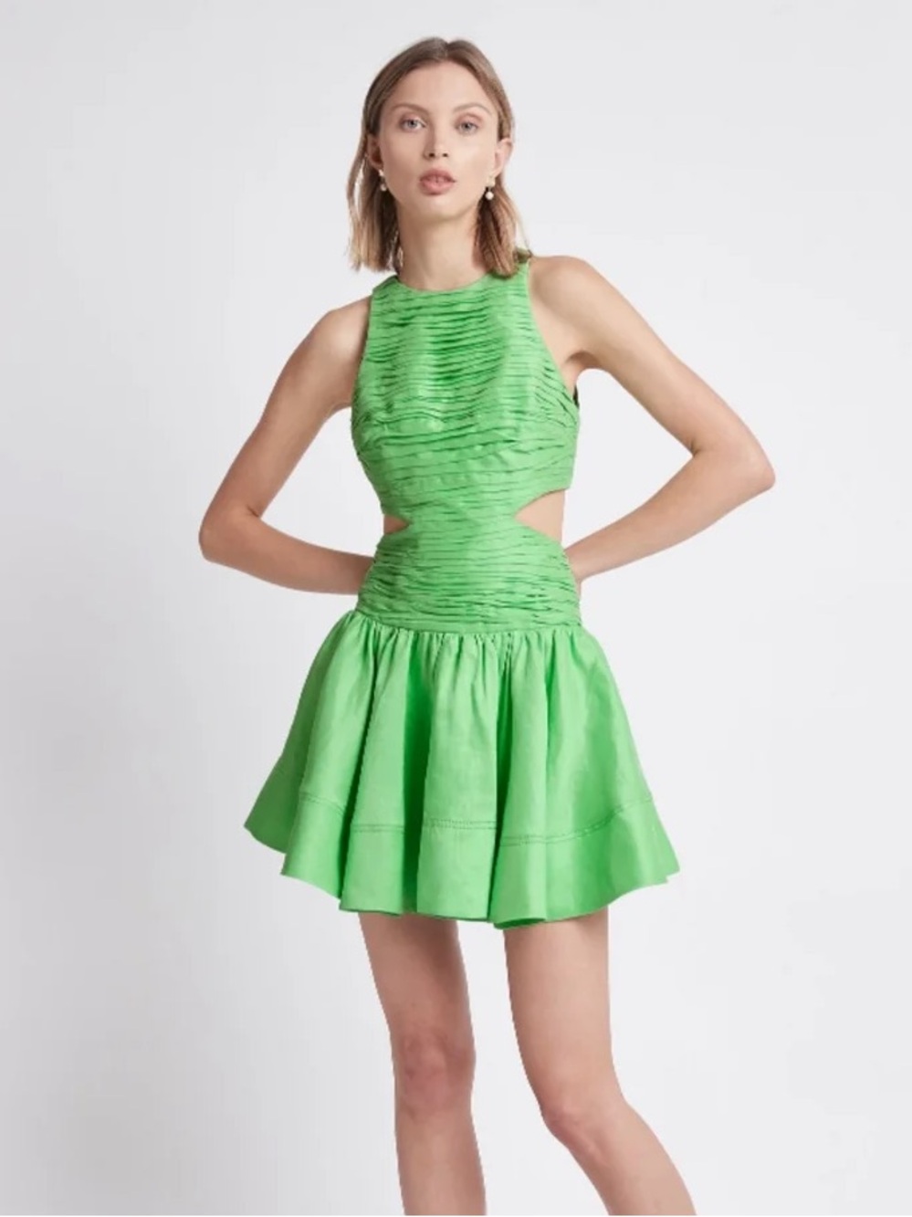 Aje Introspect Cutout Mini Dress Green Designer Statement Party Flared Skirt 6